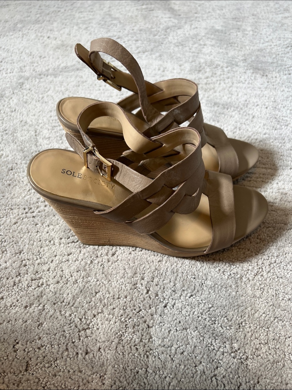 Sole Society Jenny Taupe Strappy Wedge Sandals